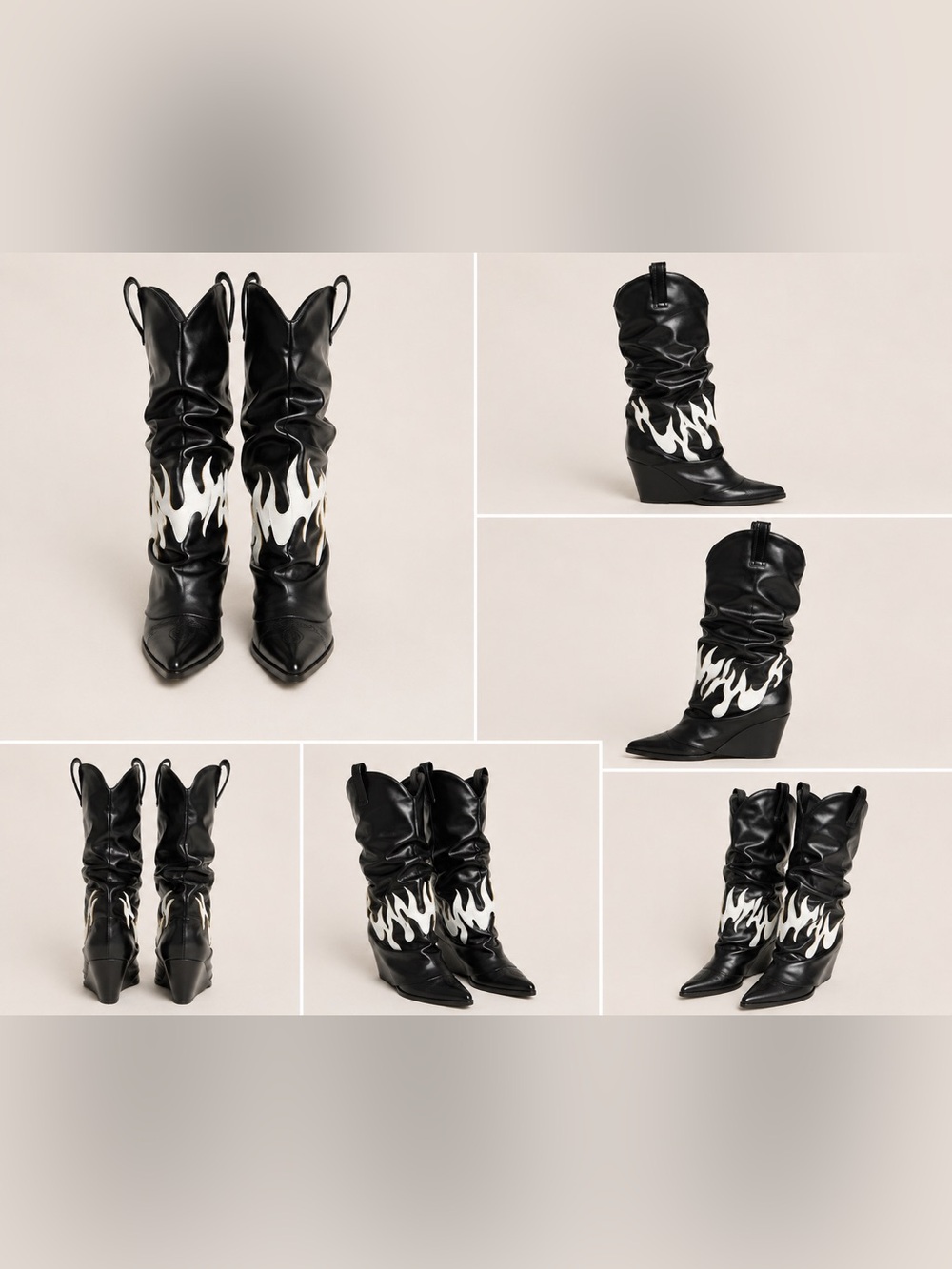 Black Flame-Accent Western Mid-Calf Boots - Women